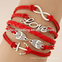 Joyería de moda popular bajo moq wrap pulsera de color rojo amor búho